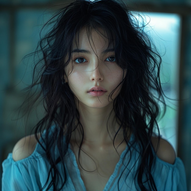 portrait of a beautiful asian woman with wet hair studio shot