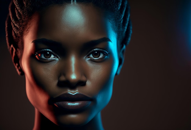 Portrait of a beautiful Black woman Dark studio lighting Generative ai