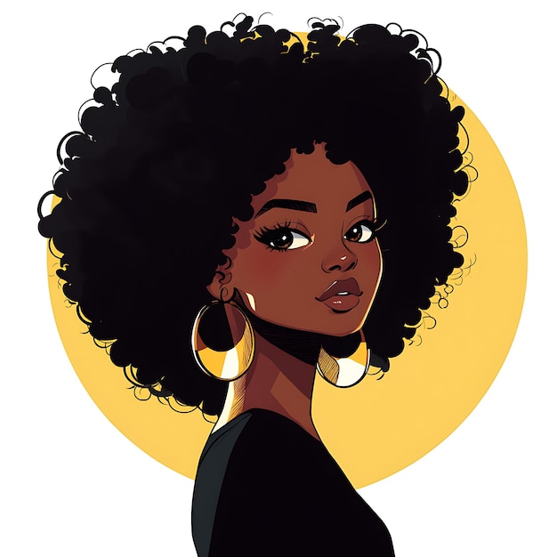 Photo portrait of a beautiful black woman with big afro hair and golden earrings