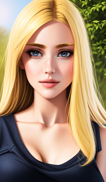 Portrait of a beautiful blonde girl in the park Generative AI