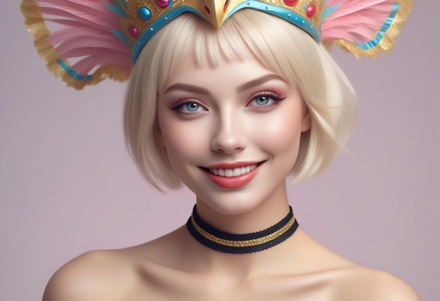 Portrait of a beautiful blonde girl with a crown on her head