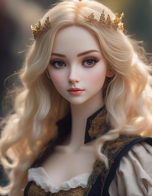 Portrait of a beautiful blonde girl with a crown on her head