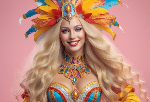 Portrait of a beautiful blonde woman in a carnival costume