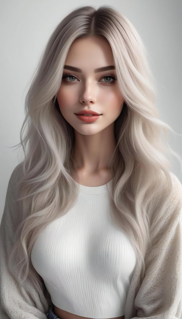 Portrait of a beautiful blonde woman with long curly hair Beauty fashion