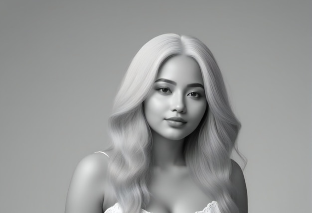 Portrait of a beautiful blonde woman with long hair Studio shot