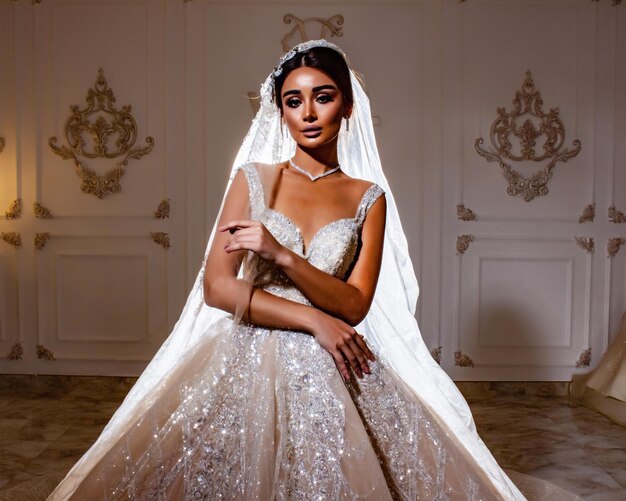 Portrait of a beautiful bride in a beautiful wedding dress