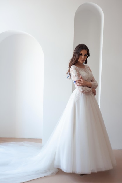 portrait of beautiful bride with fashion hairstyle and makeup