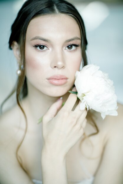 Portrait of a beautiful bride with flower wedding day