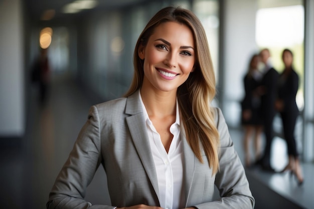 portrait of a beautiful businesswoman smiling at office background