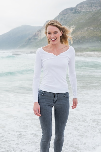 Portrait of a beautiful casual woman at beach