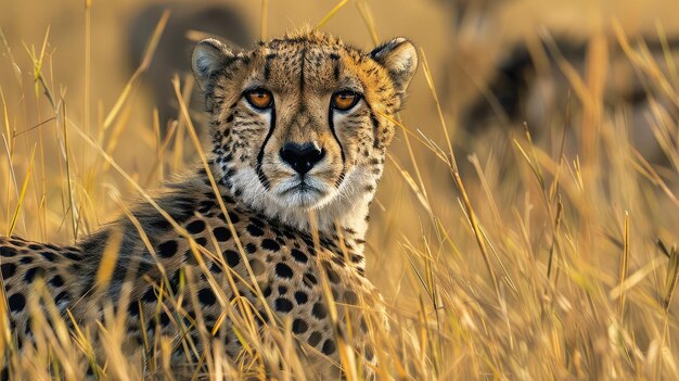 Portrait of a beautiful cheetah its body concealed among the dense grass