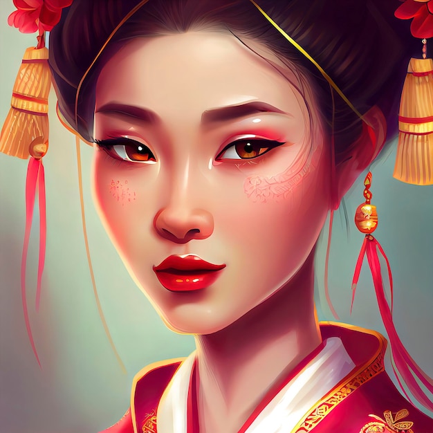 Portrait of beautiful Chinese woman in traditional costume