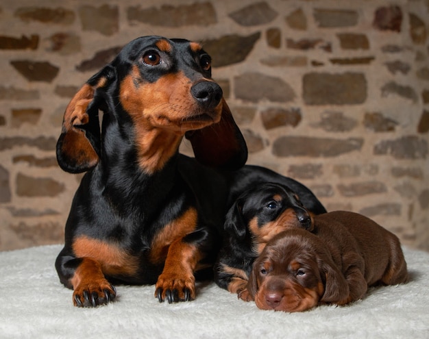 Portrait of a beautiful, cute, gentle dachshund puppy