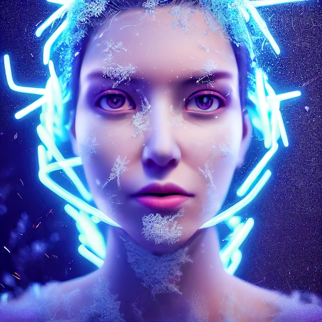 Portrait of beautiful cute girl in neon glow