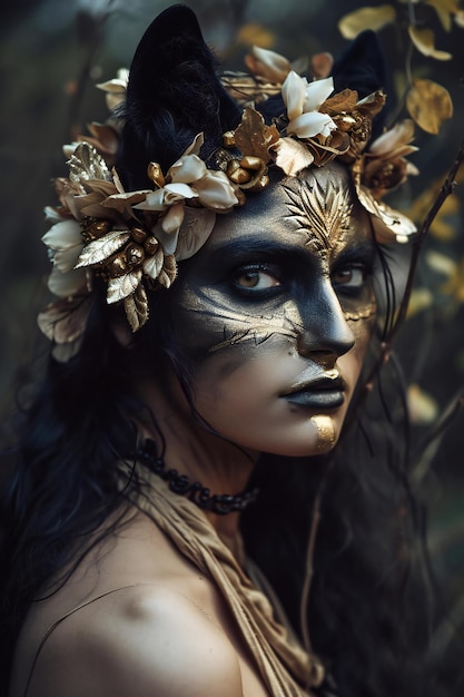 Portrait of a beautiful darkhaired girl with a Venetian mask