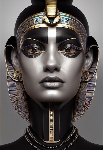 Portrait of a beautiful Egyptian priestess with makeup Image of an ancient princess