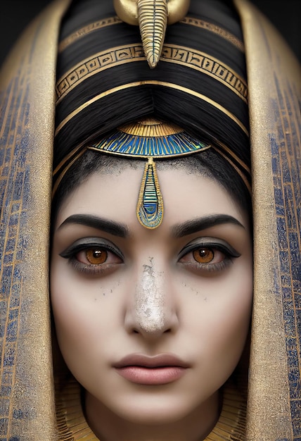 Portrait of a beautiful Egyptian priestess with makeup Image of an ancient princess