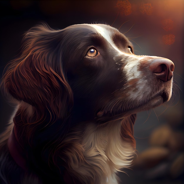 Portrait of a beautiful English Springer Spaniel with a red collar