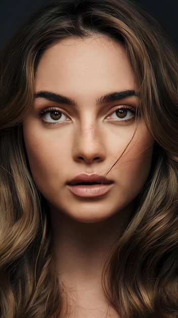 Portrait of beautiful face of an young woman with long brown hair