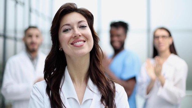 Portrait of a beautiful female doctor in a hospital medical care