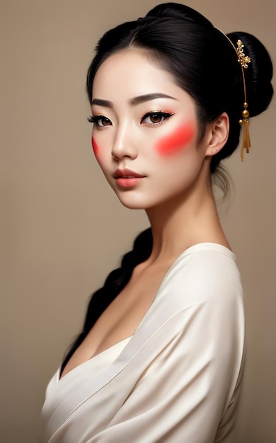 Portrait of beautiful geisha in national Japanese costumeDigital creative designer artAI illustration