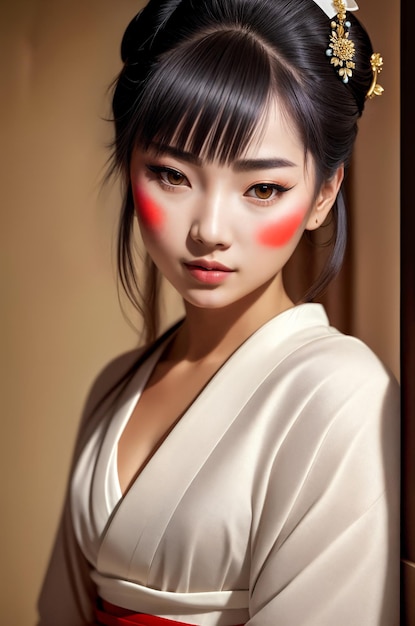 Portrait of beautiful geisha in national Japanese costumeDigital creative designer artAI illustration