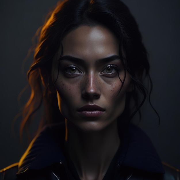 Portrait of a beautiful girl in a black jacket on a dark background