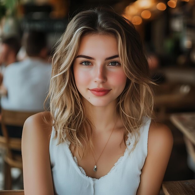 Portrait of a beautiful girl in a cafe Girl with blond hair