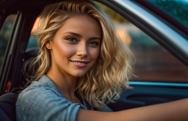 Portrait of a beautiful girl in a car