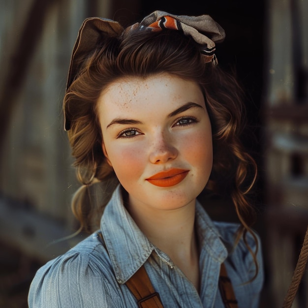 Portrait of a beautiful girl in a cowboy hat Retro style