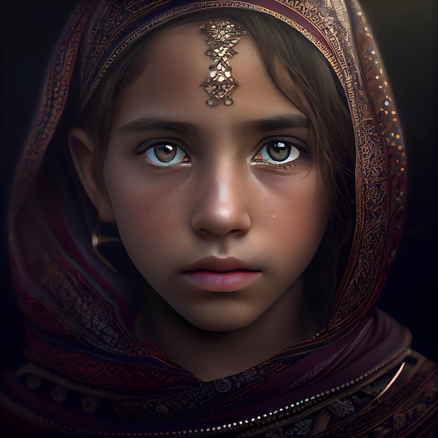 Portrait of a beautiful girl in a headscarf 3d rendering