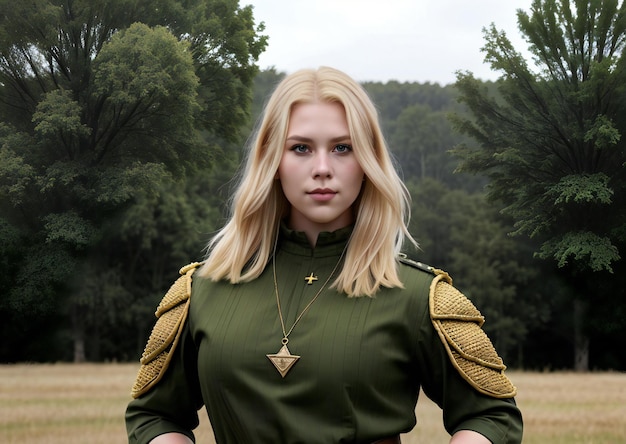 Portrait of a beautiful girl in a military uniform of the Soviet Union