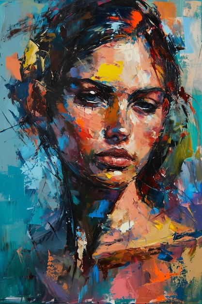 Portrait of a beautiful girl Oil painting on canvas Modern art