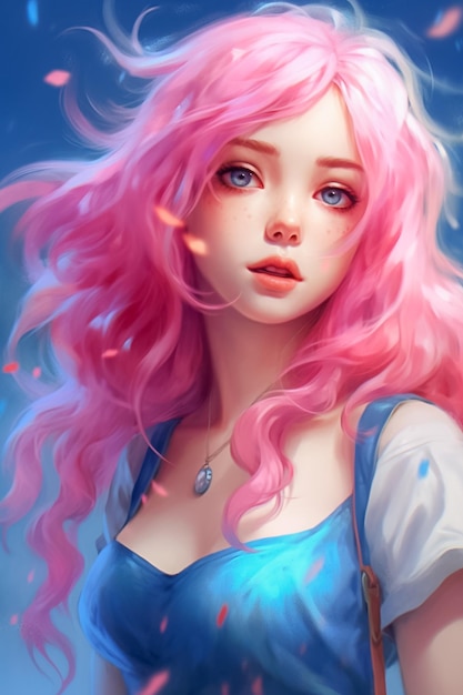 Portrait of Beautiful Girl with Blue Pink Hair and hoodie Cool 3d cartoon concept Ai Generated