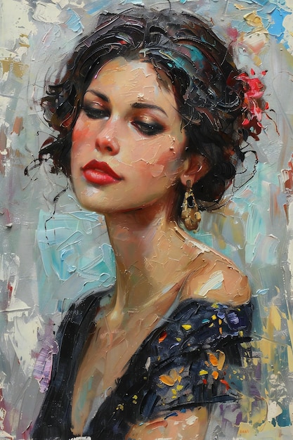 Portrait of a beautiful girl with bright makeup oil painting