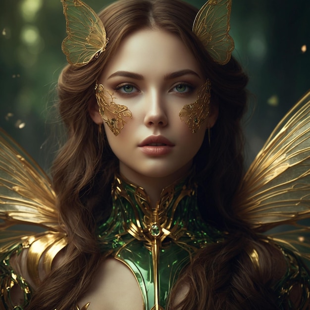 Portrait of beautiful girl with brown hair surreal fairy wings