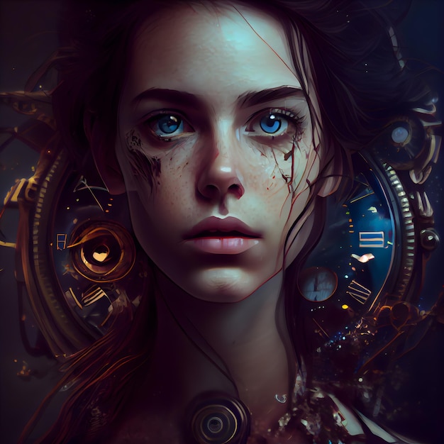 Portrait of a beautiful girl with a clock in the background