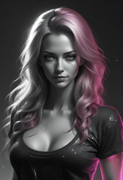 Portrait of a beautiful girl with pink hair on a black background