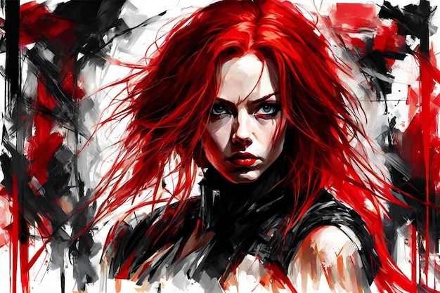 Portrait of a beautiful girl with red hair Digital painting