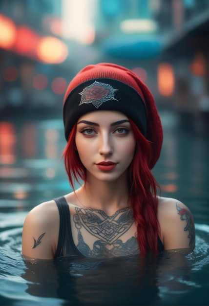 Portrait of a beautiful girl with red hair in a hat