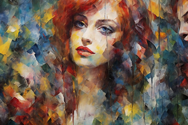 Portrait of a beautiful girl with red lips Multicolored painting