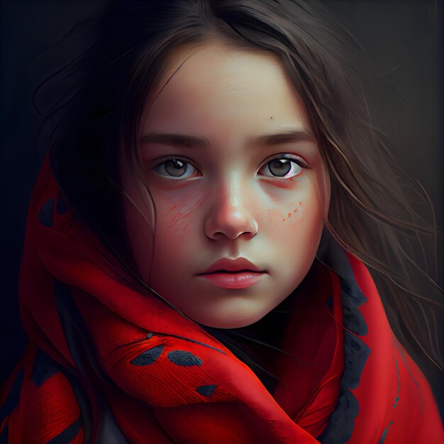 Portrait of a beautiful girl with a red scarf on her head