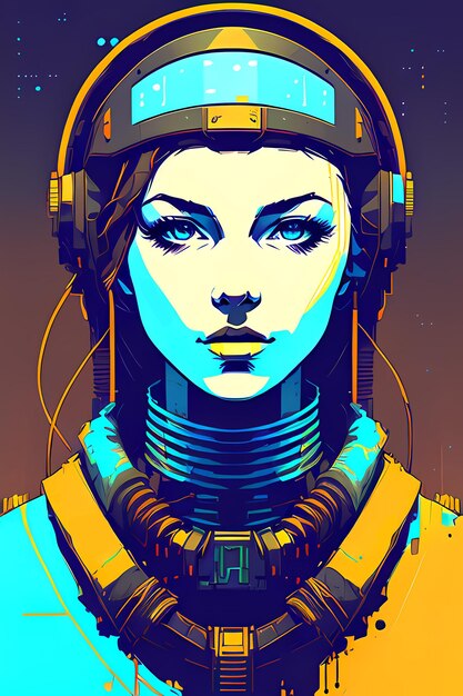 A portrait of a beautiful girla war in modern armor with the latest weapons of the future Woman with a helmet and a space suit with a space background AI