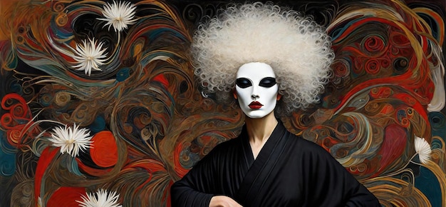 Portrait of a beautiful gothic woman in black kimono