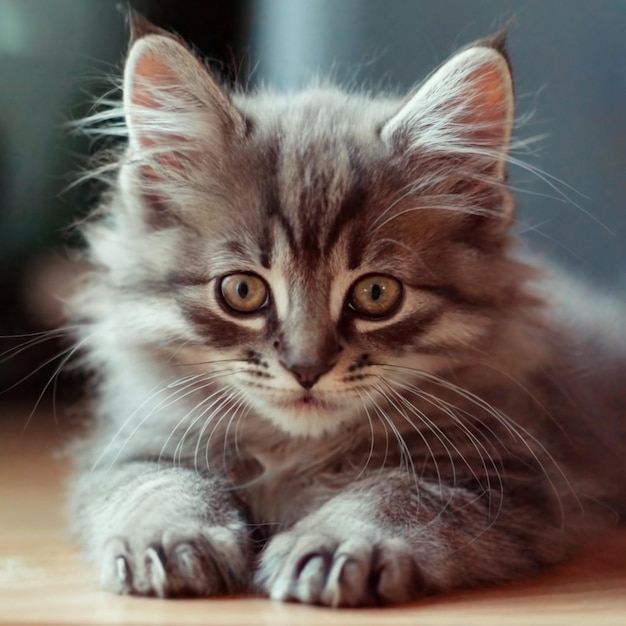 Portrait of a beautiful gray striped cat close up