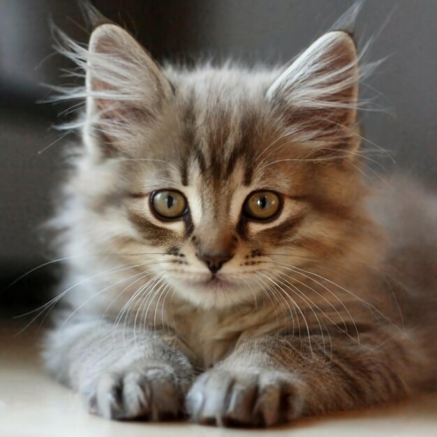 Portrait of a beautiful gray striped cat close up