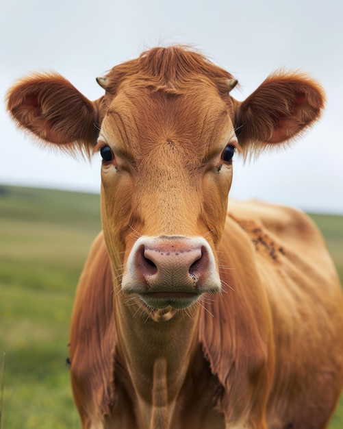 Portrait of a Beautiful Guernsey Cow Grazing in a Field Cattle and Agriculture Stock Photo