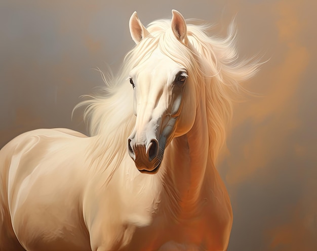 Portrait of a beautiful halfblooded horse in delicate pastel colors