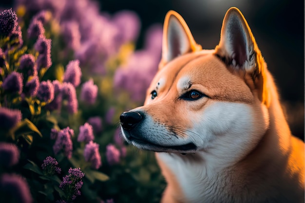 Portrait of a beautiful and happy red shiba inu puppy Generative AI