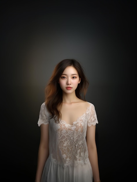 Portrait of beautiful healthy Asian lady at clean background